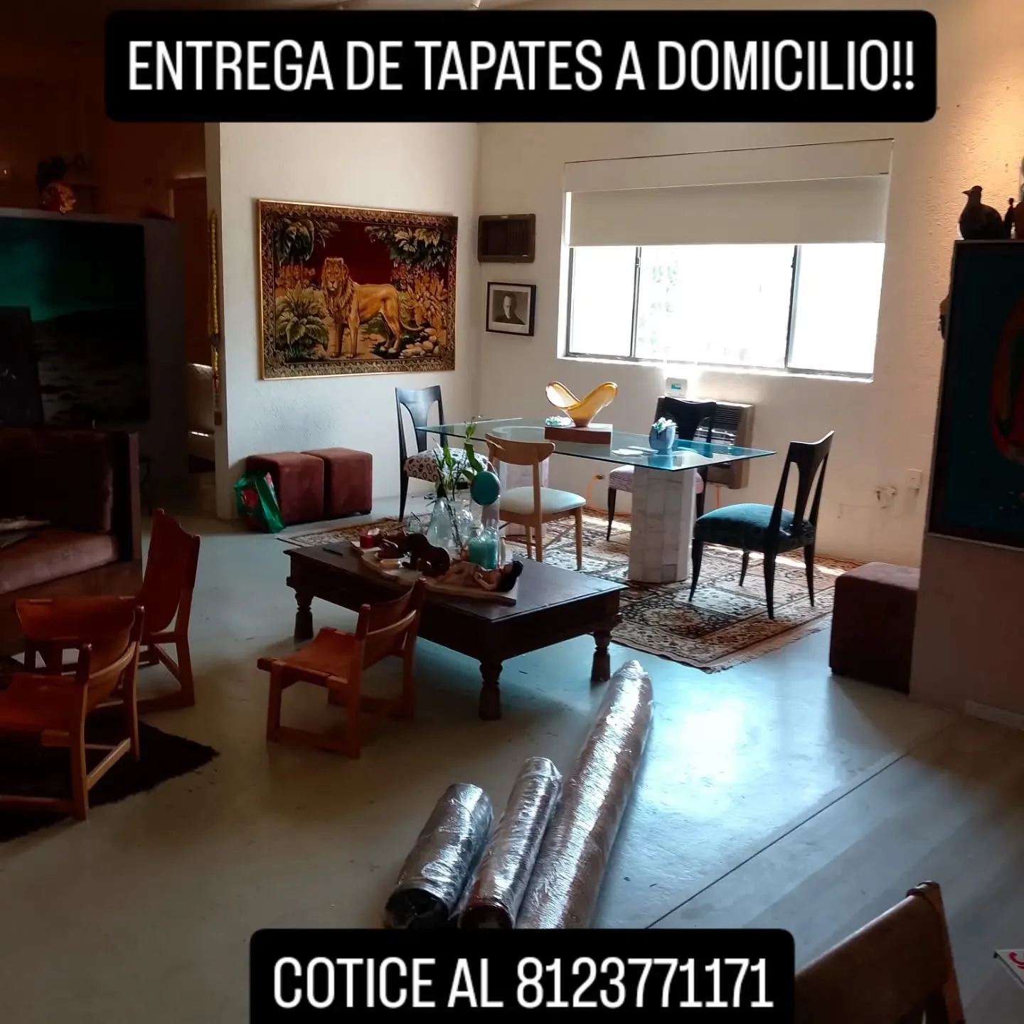 Tapetes enrollados y preparados para entrega a domicilio